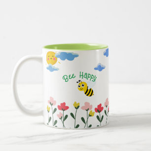 Cute Gult Bee sitta på blommor Två-Tonad Mugg