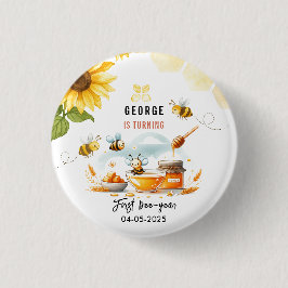 Cute Gult Bee & Solros 1:a bidagen Knapp