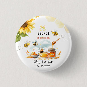 Cute Gult Bee & Solros 1:a bidagen Knapp