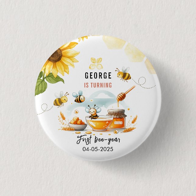 Cute Gult Bee & Solros 1:a bidagen Knapp (Framsida)