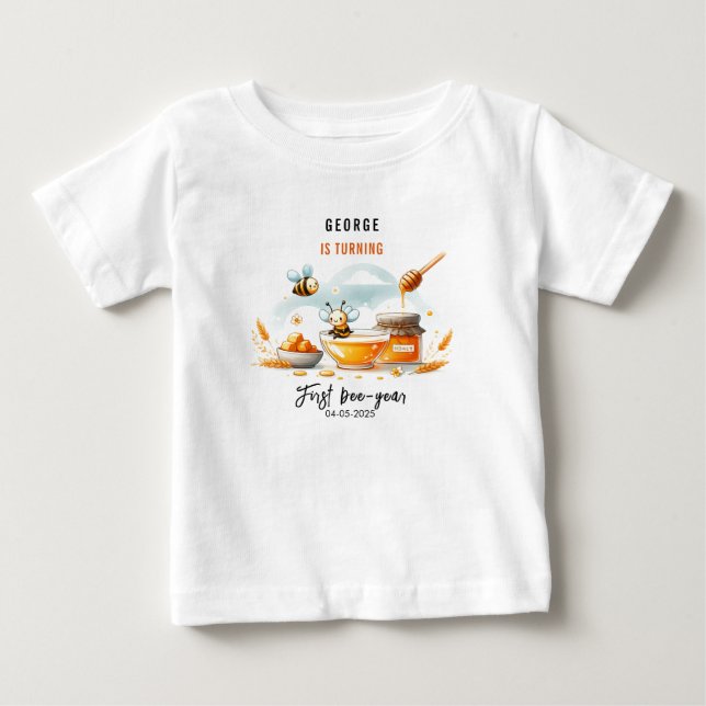 Cute Gult Bee & Solros 1:a bidagen T Shirt (Framsida)