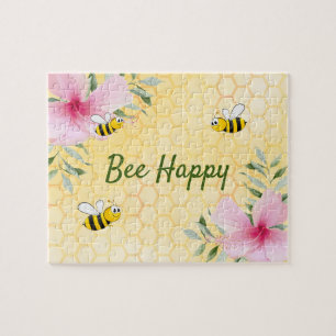 Cute Gult bin rosa tropiska blommor Sommar Pussel