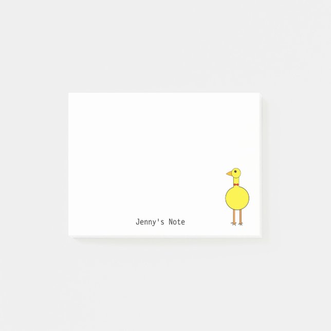 Cute Gult Bird Pet Animal Tecknad Anpassat namn Post-it Block (Framsida)