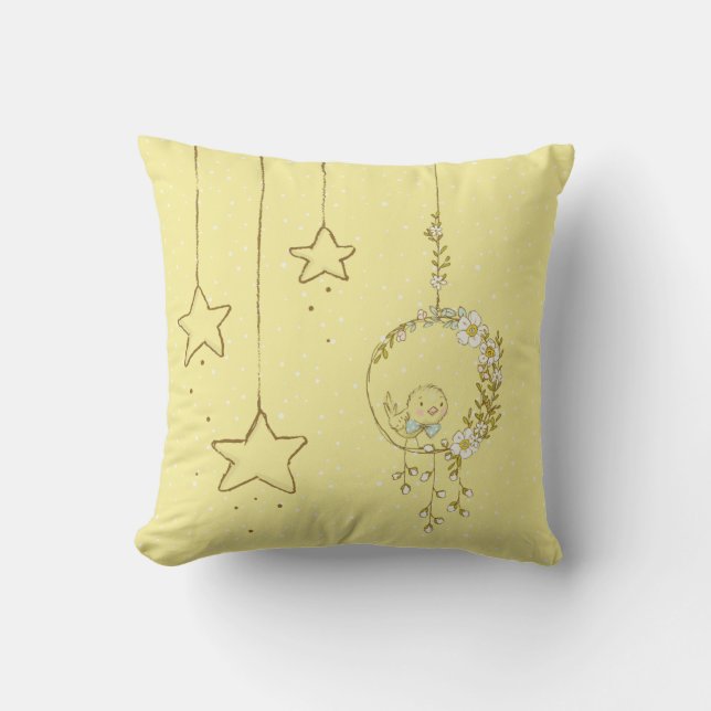 Cute Gult Birdie Nursery Stars Boy eller Girl Kudde (Framsida)
