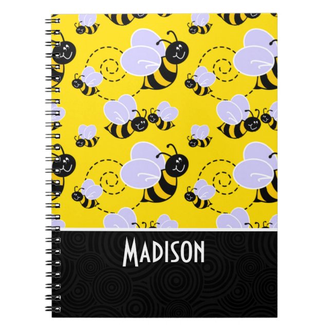 Cute Gult & Black Bee Anteckningsbok Med Spiral (Framsidan)
