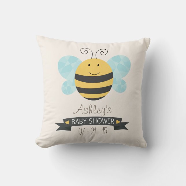 Cute Gult & Black Bee Baby Shower Kudde (Framsida)