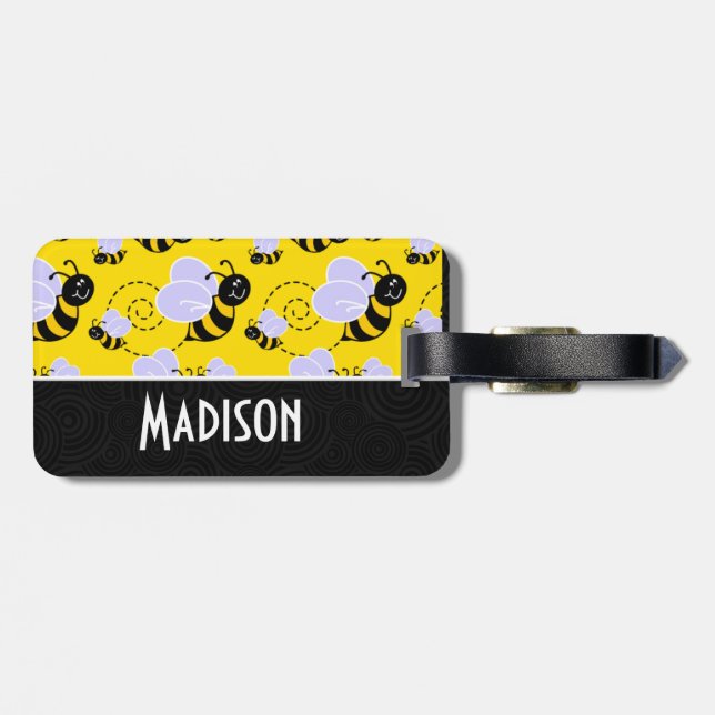 Cute Gult & Black Bee Bagagebricka (Baksida Vågrät)