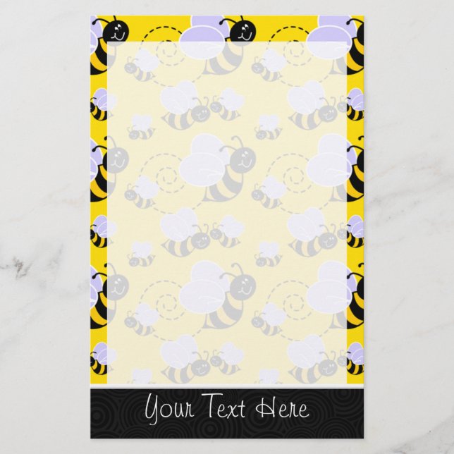 Cute Gult & Black Bee Brevpapper (Framsida)