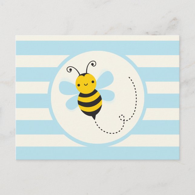 Cute Gult & Black Bee på Baby blue Rand Vykort (Framsida)