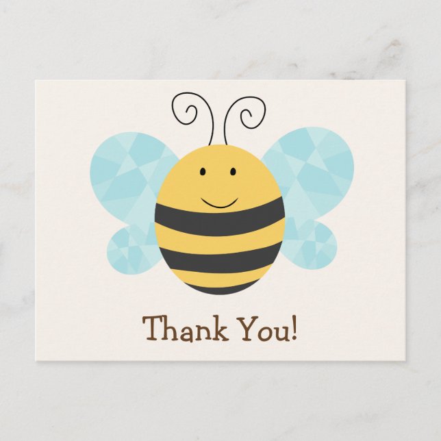 Cute Gult & Black Bee Tack Vykort (Framsida)