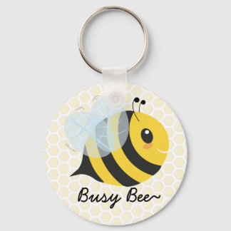 Cute Gult Black Busy Bee med Honeycomb Mönster Nyckelring