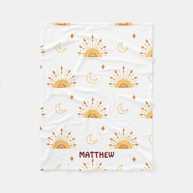 Cute Gult Boho Celestial Seamless Mönster Fleecefilt (Framsidan)