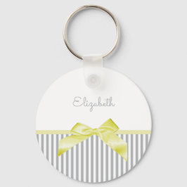 Cute Gult Bow med Girly Grått Rand och Namn Nyckelring