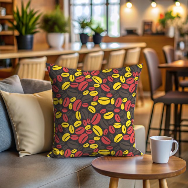 Cute Gult Brown och Red Coffee Bean Kudde (Coffee bean pattern throw pillow)