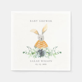 Cute Gult Bunny Garden Foliage Baby Shower Pappersservett