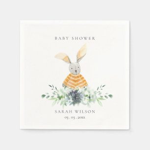 Cute Gult Bunny Garden Foliage Baby Shower Pappersservett