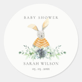 Cute Gult Bunny Garden Foliage Baby Shower Runt Klistermärke