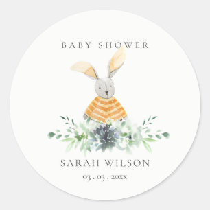 Cute Gult Bunny Garden Foliage Baby Shower Runt Klistermärke