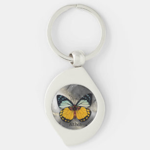 Cute Gult Butterfly Swirl Silverfärgad Nyckelring