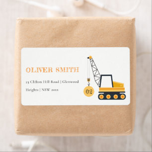 Cute Gult Construction Crane Fordon Adress Fraktsedel