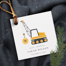 Cute Gult Construction Crane Fordon Baby Shower Gåvor Etiketter