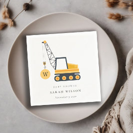 Cute Gult Construction Crane Fordon Baby Shower Pappersservett