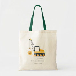 Cute Gult Construction Crane Fordon Baby Shower Tygkasse