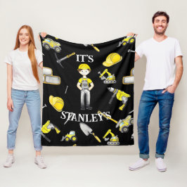 Cute Gult Construction Lastbil Dump Fleece Blanket