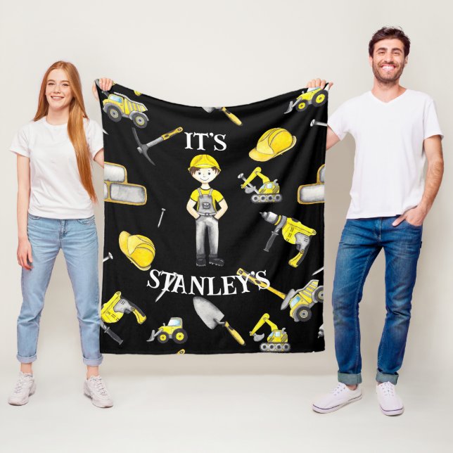 Cute Gult Construction Lastbil Dump Fleece Blanket (På plats)
