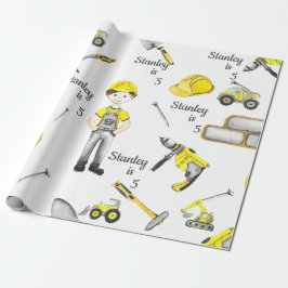 Cute Gult Construction Lastbil Dump Mönster Presentpapper