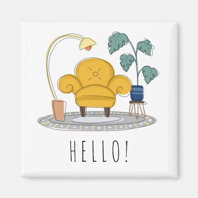 Cute Gult Couch Hej Magnet (Framsidan)