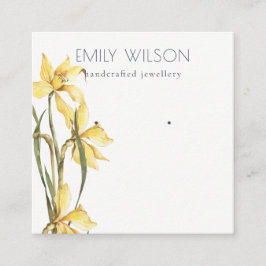 Cute Gult Daffodil Blommigt Stud Earring Visning Fyrkantigt Visitkort
