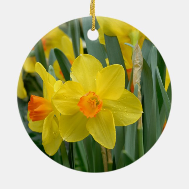Cute Gult Daffodil Vår blommor Blommigt Julgransprydnad Keramik (Baksidan)