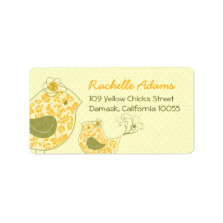 Cute Gult Damask Mamma & Baby Bird Chic Adress Adressetikett