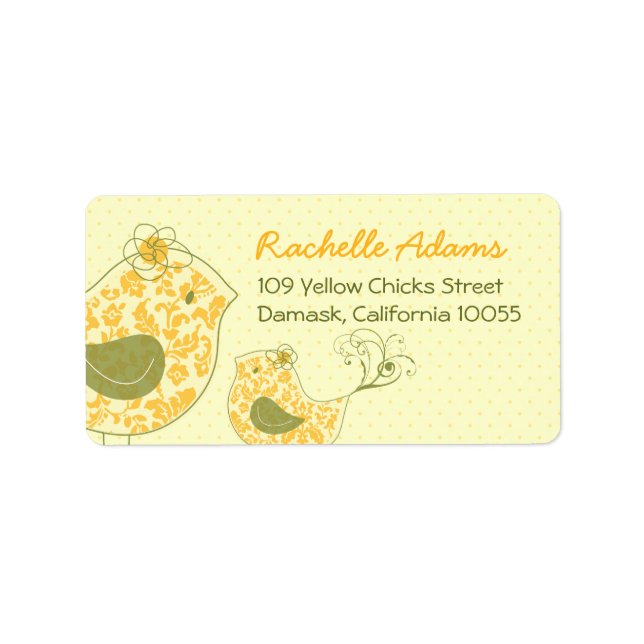 Cute Gult Damask Mamma & Baby Bird Chic Adress Adressetikett (Framsidan)
