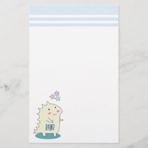 Cute Gult Dino med Lycklig Stars Brevpapper