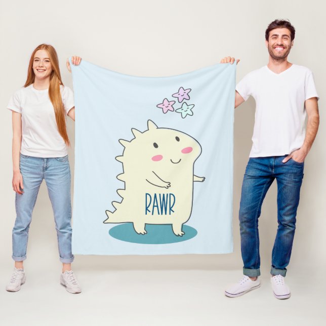 Cute Gult Dino med Lycklig Stars Fleecefilt (På plats)