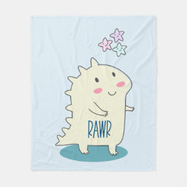 Cute Gult Dino med Lycklig Stars Fleecefilt