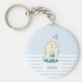 Cute Gult Dino med Lycklig Stars Nyckelring