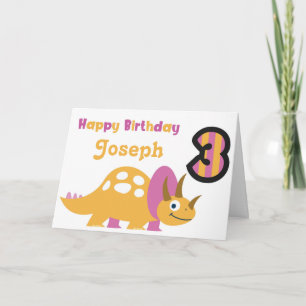 Cute Gult Dinosaur 3: e födelsedagskortet Kort