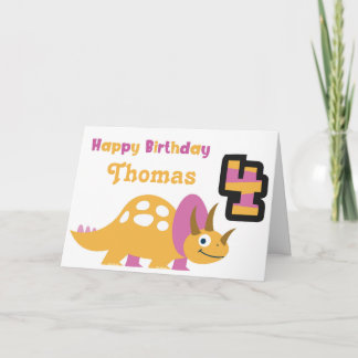 Cute Gult Dinosaur 4e födelsedagen-kort Kort