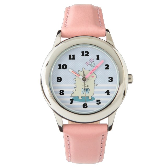 Cute Gult Dinosaur med Lycklig Stars Armbandsur (Framsida)