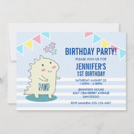 Cute Gult Dinosaur med Lycklig Stars Birthday Inbjudningar