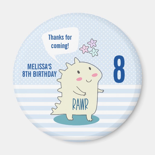 Cute Gult Dinosaur med Lycklig Stars Birthday Magnet (Framsidan)