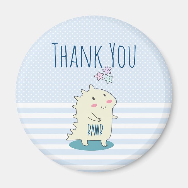 Cute Gult Dinosaur med Lycklig Stars Tack Magnet (Framsidan)