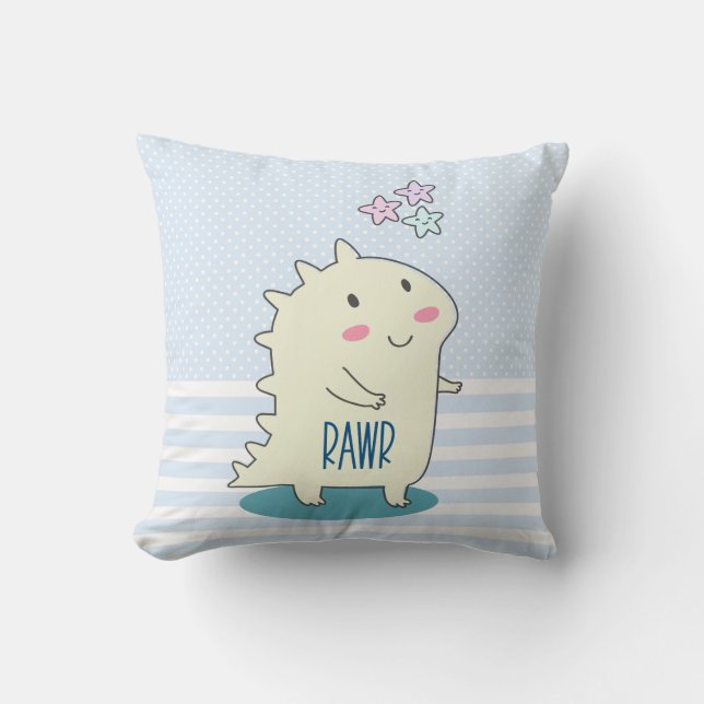 Cute Gult Dinosaur Rawr med Lycklig Stars Kudde (Framsida)
