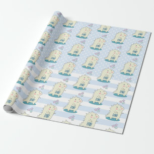 Cute Gult Dinosaur Rawr med Lycklig Stars Mönster Presentpapper