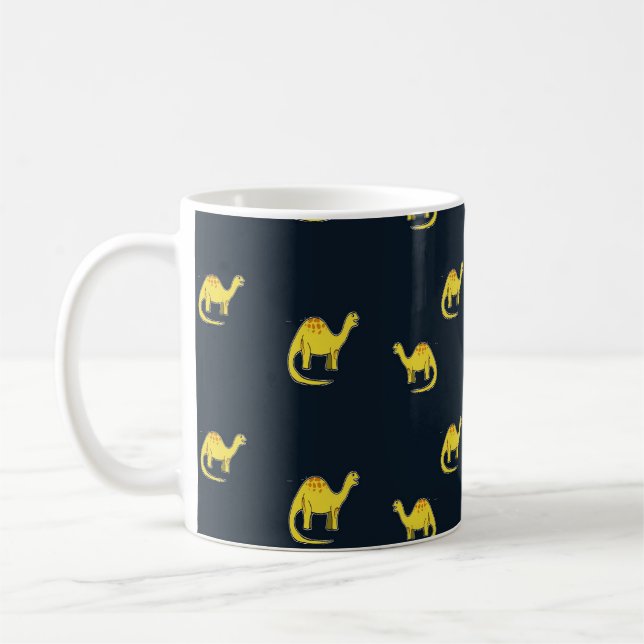 Cute gult dinosaurs mönster på blå kaffemugg (Vänster)