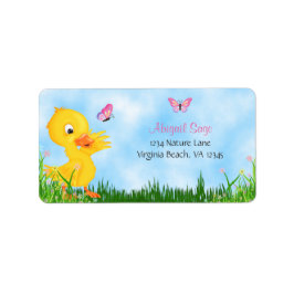 Cute Gult Duckling och Rosa Butterflies Adress Adressetikett