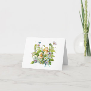 Cute Gult Ducklings in Flowers BLANK Kort